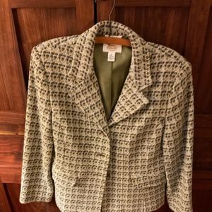 Talbots pale green ,purple and cream print blazer size 10.